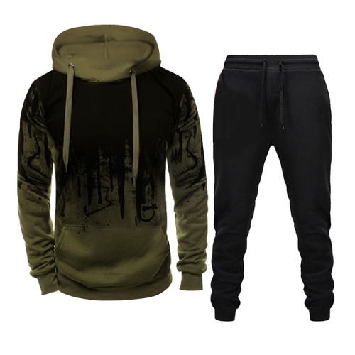 

Men Loose Print Hoodie Sweatshirt (Color:Army Green Size:5XL)