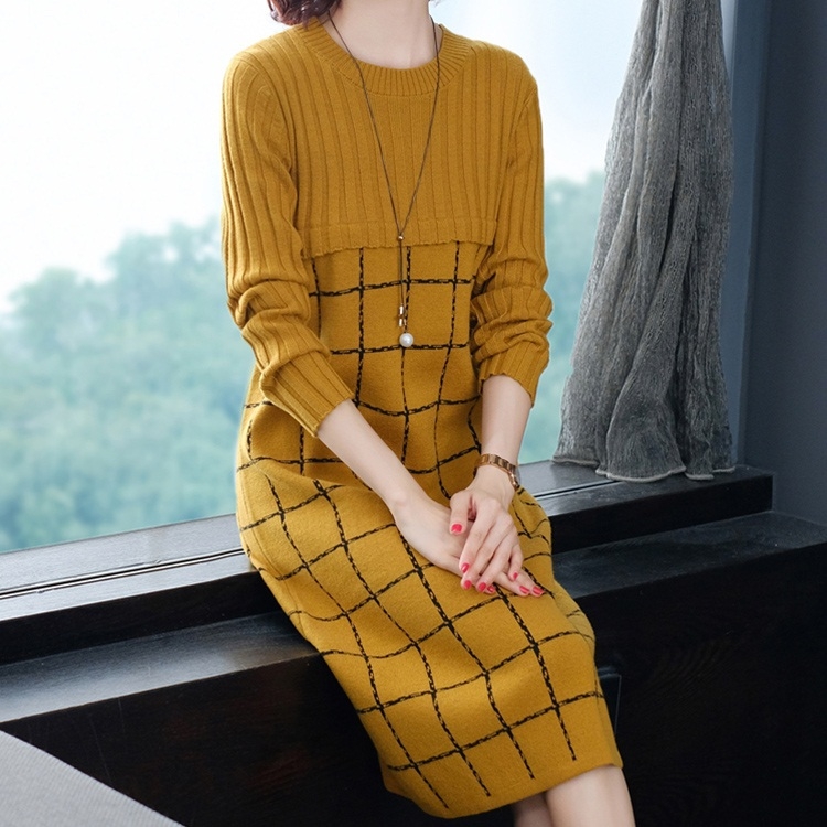 

Round Neck Long-sleeved Knit Dress (Color:Yellow Size:S)