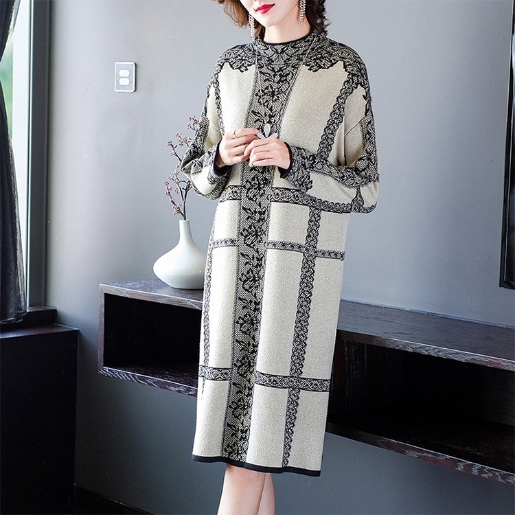 

Long Style Autumn and Winter Sweater Bottoming Knee Skirt Dress(Color:As Show Size:S)