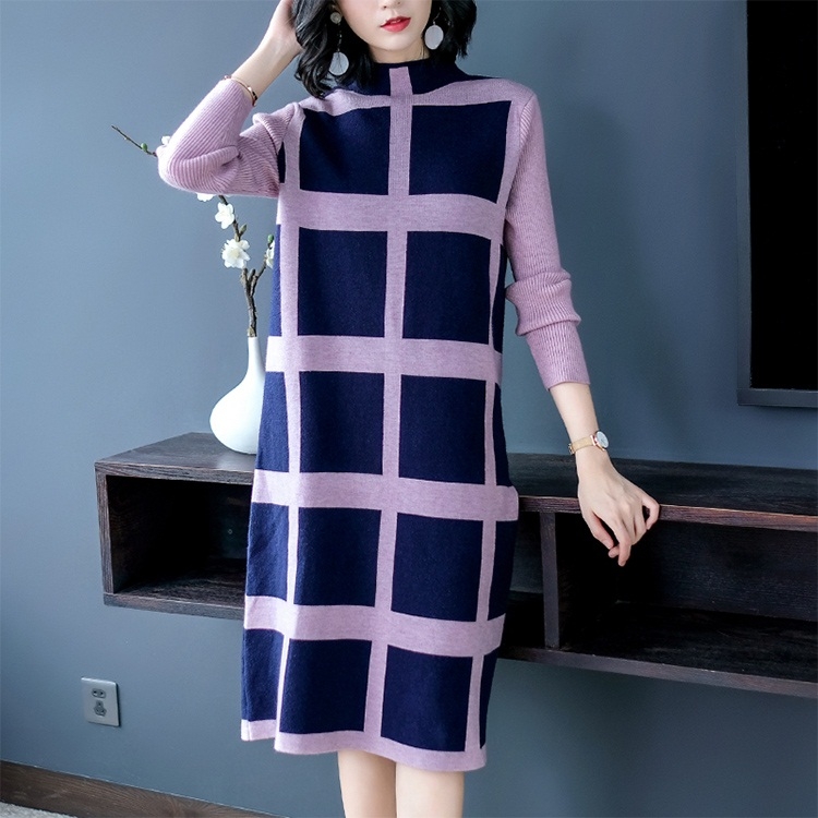 

Fashion Plaid Loose Knit Dress(Color:Blue Pink Size:S)