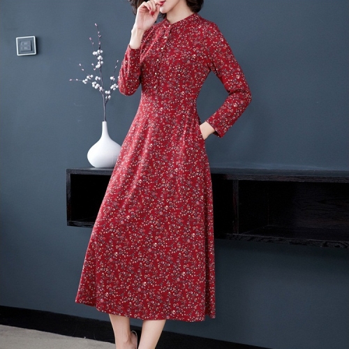 

Warm Floral Temperament Large Swing Skirt Dress (Color:Red Size:S)