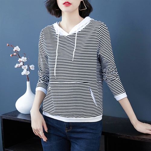 

Striped Loose Hooded Thin Top Clothes (Color:Black White Size:M)