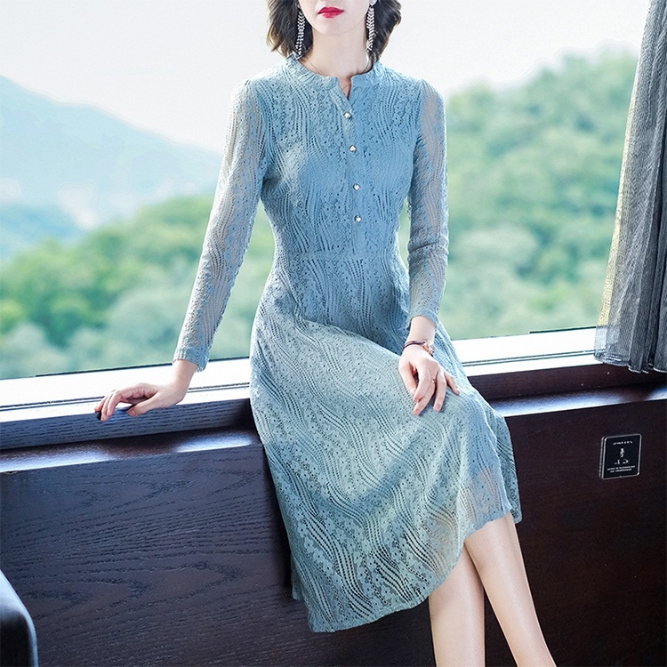 

Elegant Lace Long Style Dress (Color:Blue Size:M)