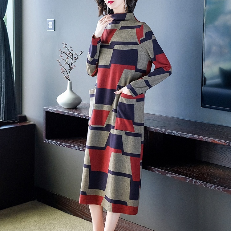 

Half-height Collar Long-sleeved Dress (Color:Red Size:M)