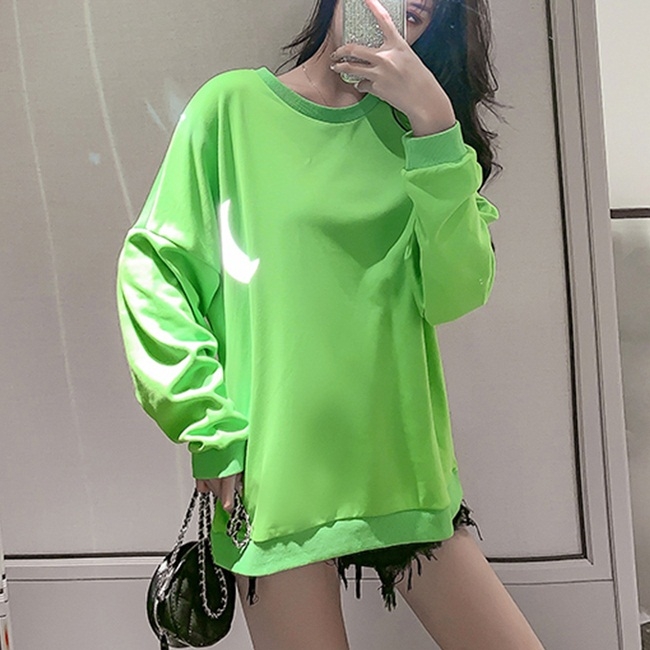 

Round Neck Loose Reflective Moon Pattern Women Sweater (Color:Green Size:XS)