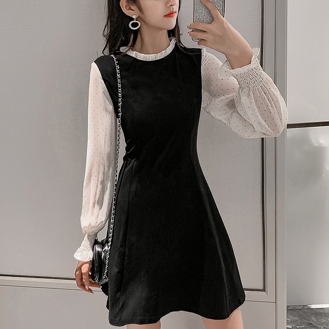 

Fake Two-piece Small Scented Knit Dress (Color:Black Size:S)