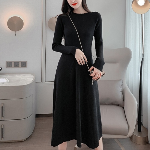 

Retro Knit Bottoming Dress (Color:Black Size:S)