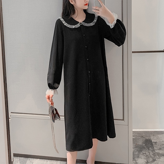 

Vintage Loose Doll Collar Long Sleeve Dress (Color:Black Size:S)