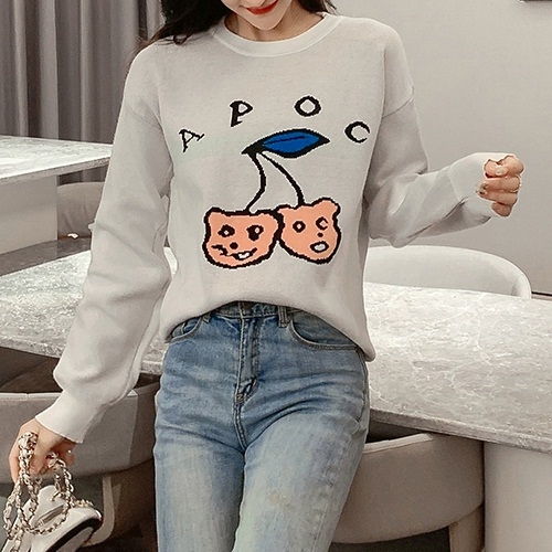 

Loose Long Sleeve Knit Sweater (Color:White Size:M)