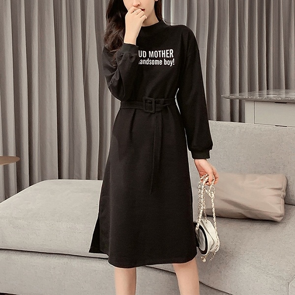 

Retro Mid Long Section Dress (Color:Black Size:S)