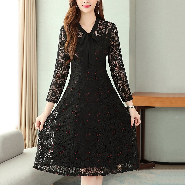

Lace Temperament Sexy Knee-length Dress (Color:Black Size:M)