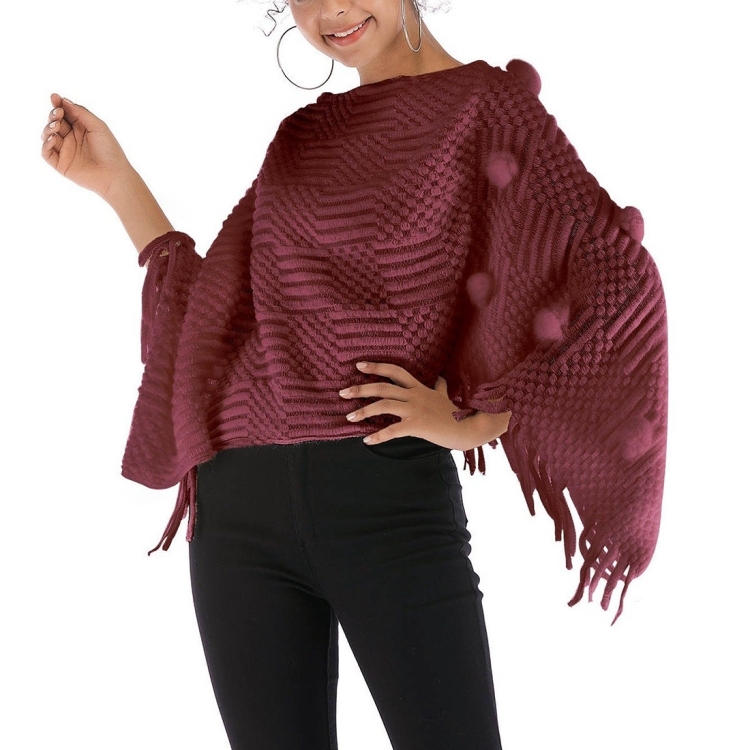 

Fur Ball Shawl Cloak Coat (Color:Red Size:One Size)