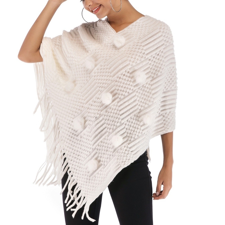 

Fur Ball Shawl Cloak Coat (Color:White Size:One Size)