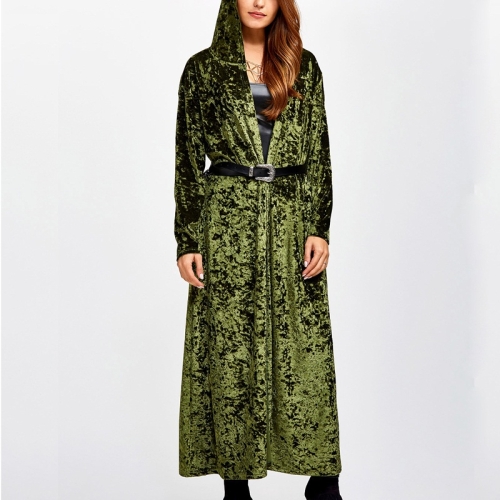 

Long-sleeved Velvet Hooded Long Section Cape Coat (Green)