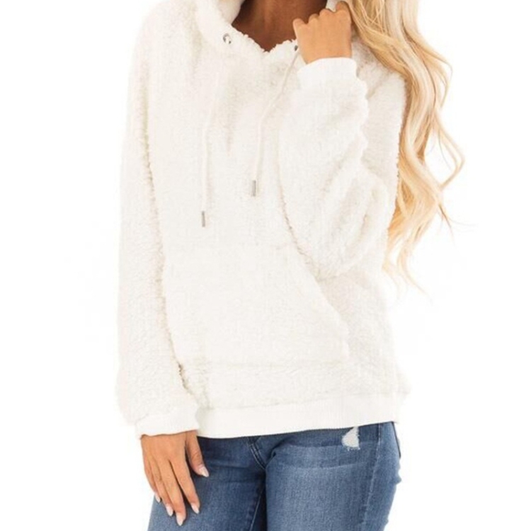 

Warm Plush Pullover Jacket Hooded Sweater with Pocket (Color:White Size:S)