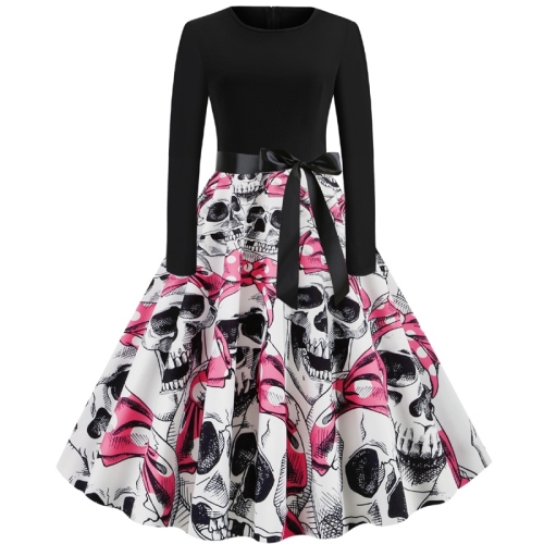 

Halloween Print Long Sleeve Large Swing Dress (Color:White Size:S)