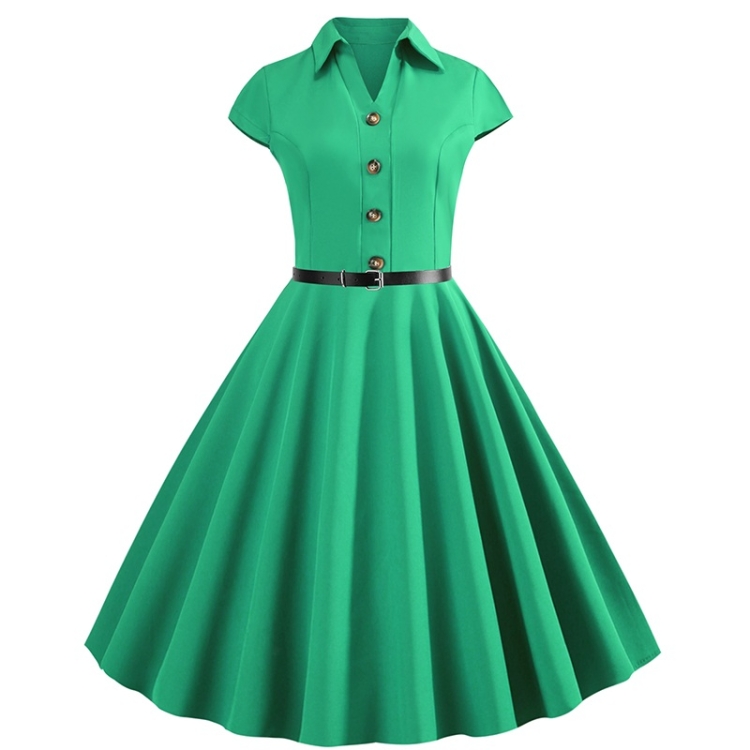 

Solid Color Large Short-sleeved Thin Slim Dress (Color:Green Size:S)