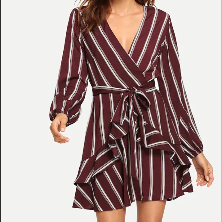 

Wave Pattern Long-sleeved Dress (Color:Red Size:S)