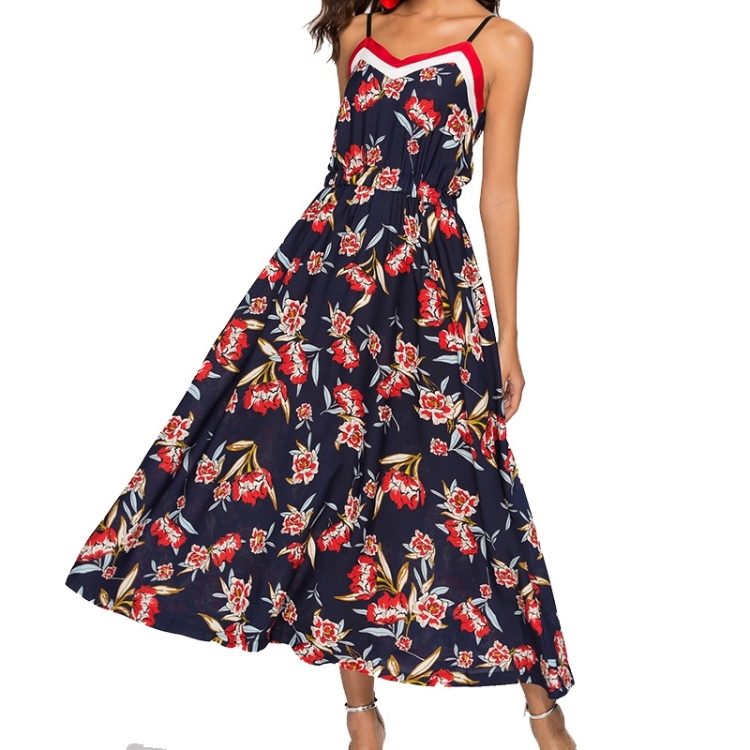 

Sexy Sling Print Stitching Dress (Color:Red Size:S)