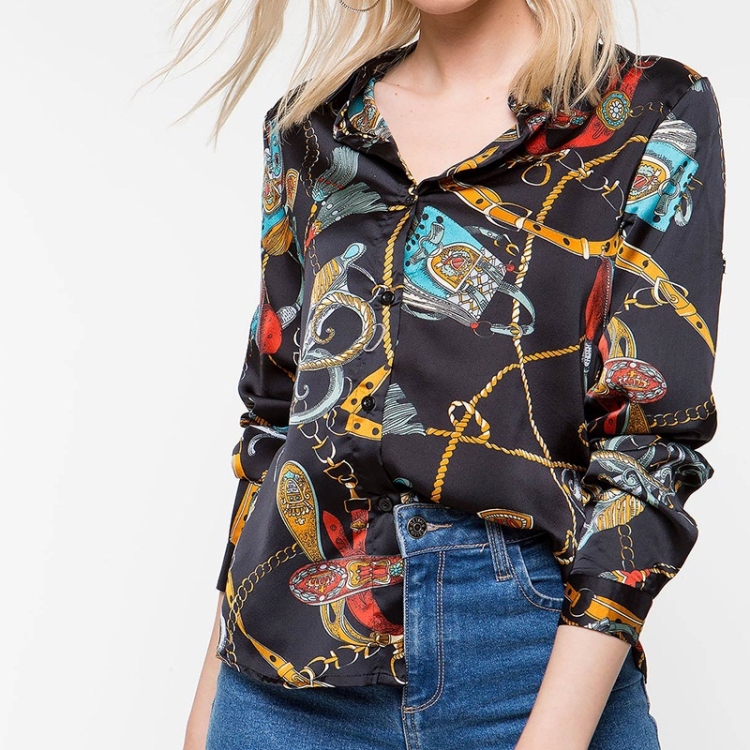 

Long-sleeved Shirt Printing Chain (Color:Black Size:S)