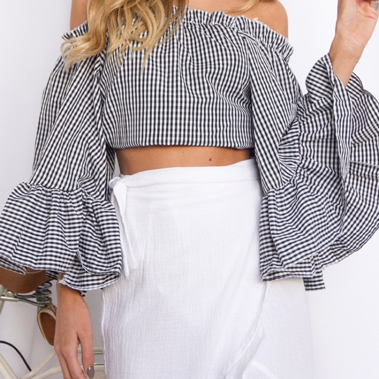 

Plaid Short Sleeve Shirt Horn (Color:Black Size:S)