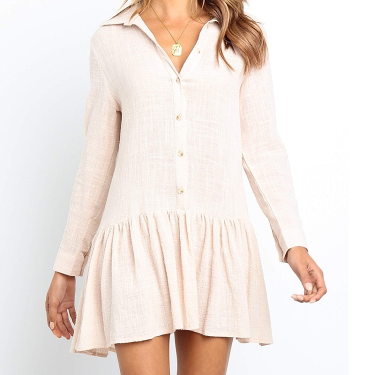 

Solid Color Loose Long-sleeved Dress (Color:Apricot Size:S)