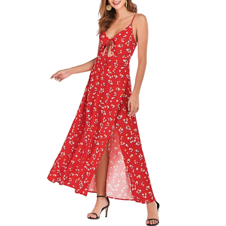 

Strap Print Dress (Color:Red Size:XL)