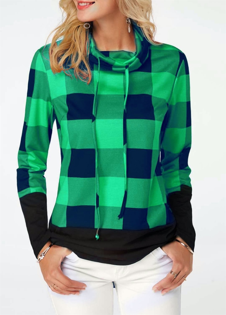 

Casual Fashion Female Lattice Long Sleeve T-shirt (Color:Green Size:L)