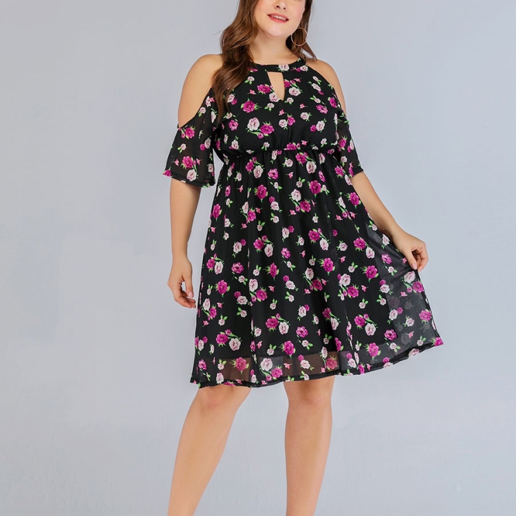 

Large Size Women Chiffon Print Dress (Color:Black Size:XXXL)