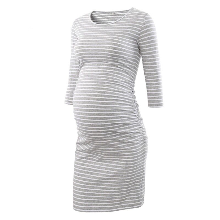 

Long Sleeve Striped Maternity Dress (Color:Grey Size:XL)