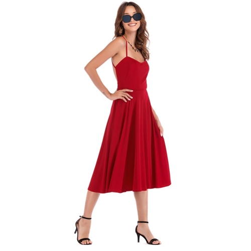 

Open Back Lace-up Dress (Color:Red Size:S)