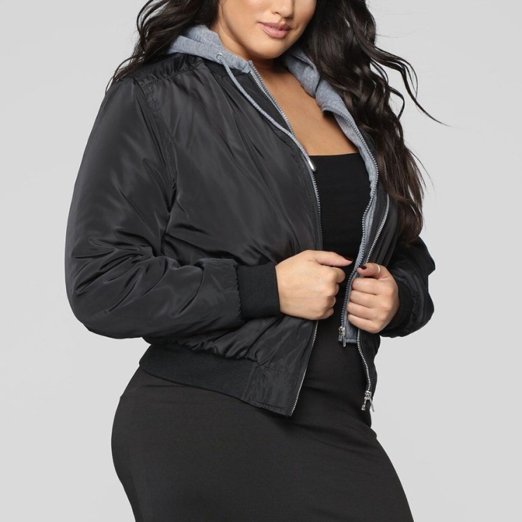 

Large Size Women Two-Tone Hooded Jacket (Color:Black Size:XL)