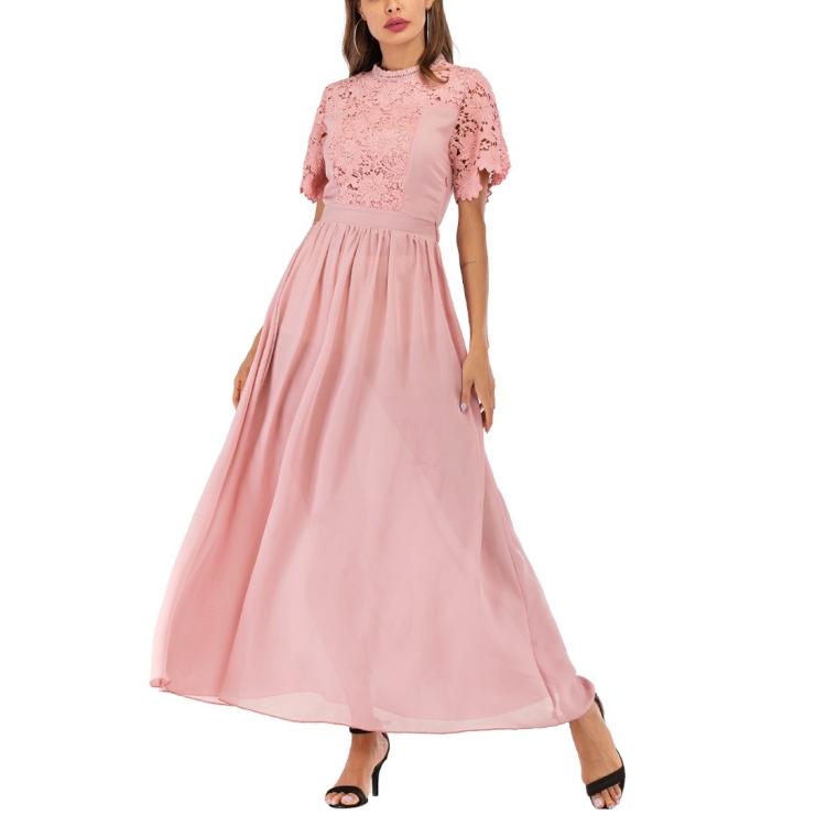 

Pink Lace Waist Long Paragraph Dress(Color:Pink Size:S)