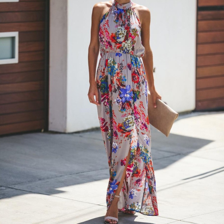 

Printed Sleeveless Dress Big Swing (Color:Grey Size:S)
