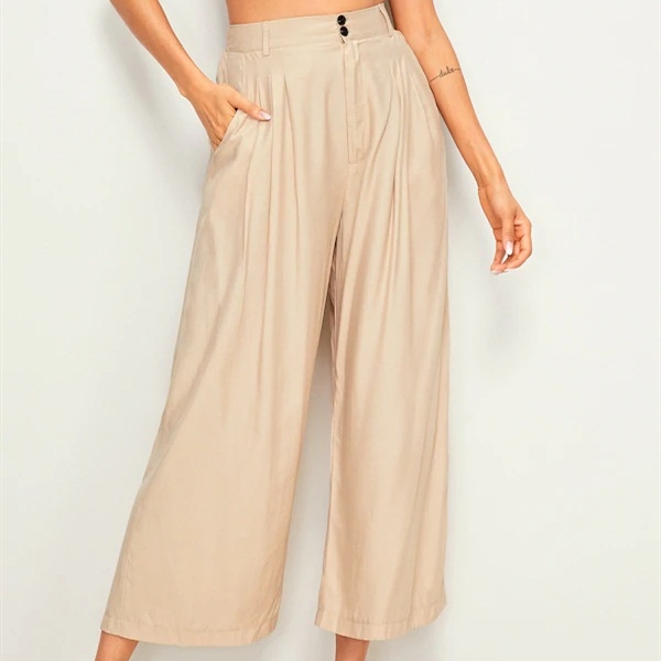 

Ramie Cotton Cropped Trousers With Wide Legs (Color:As Show Size:M)