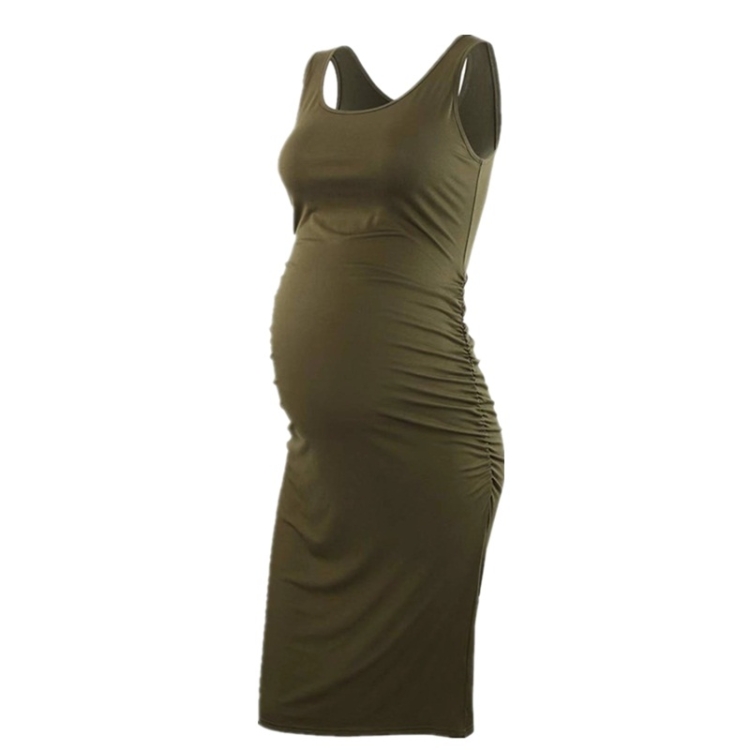 

Solid Color Round Neck Sleeveless Maternity Dress (Color:Army Green Size:S)