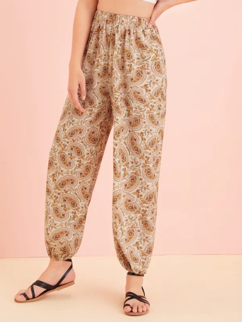 

Printed High-waisted Carrot Trousers (Color:As Show Size:S)