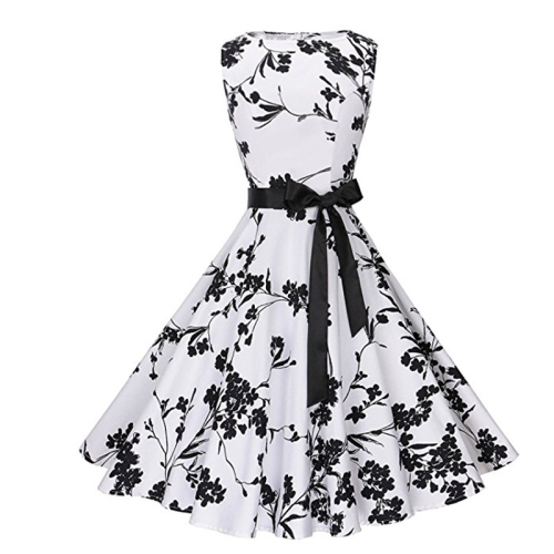 

Retro Waist Big Swing Skirt Dress (Color:White Size:S)