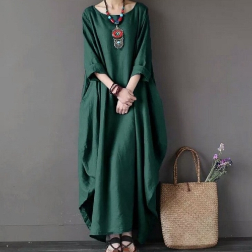 

Fashion Loose Linen Dress (Color:Green Size:XL)