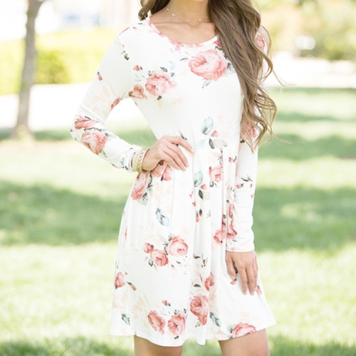 

Slim Large Swing Long-sleeved Dress (Color:White Size:S)