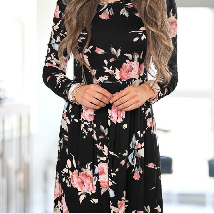 

Slim Large Swing Long-sleeved Dress (Color:Black Size:XL)