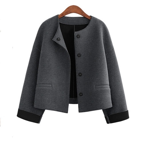 

Round Neck Loose Small Fragrance Short Woolen Coat (Color:Grey Size:S)