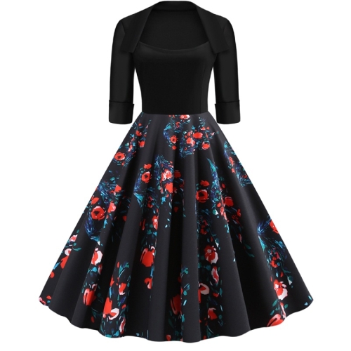 

Fashion Personality Printing Lapel Big Swing Dress (Color:Black Size:S)