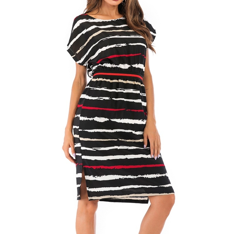 

Fashion Color Bar Printed Dress (Color:Black Size:XL)
