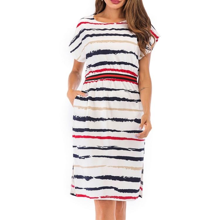 

Fashion Color Bar Printed Dress (Color:White Size:S)