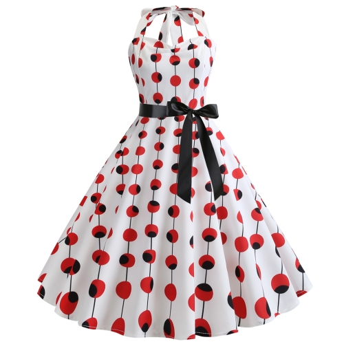 

Fashion Halter Print Big Swing Dress (Color:White Size:S)