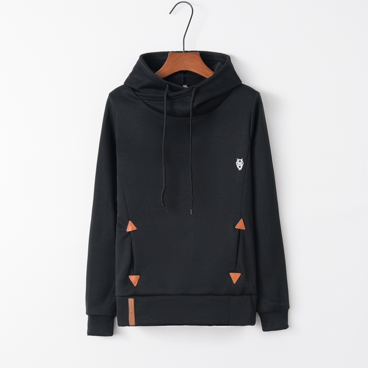 

Autumn Fashion Long Sleeve Pocket Embroidered Hooded Shirt (Color:Black Size:M)