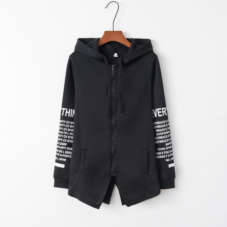 

Graffiti Letter Printed Large Size Sweater Zipper Hooded Jacket (Color:Black Size:S)