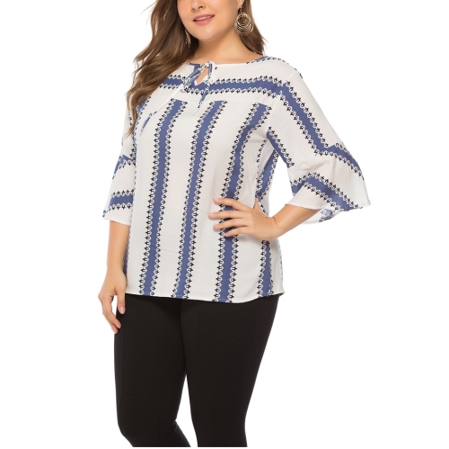 

Large Size Women Lace-up Sleeves Top (Color:Blue Size:XL)