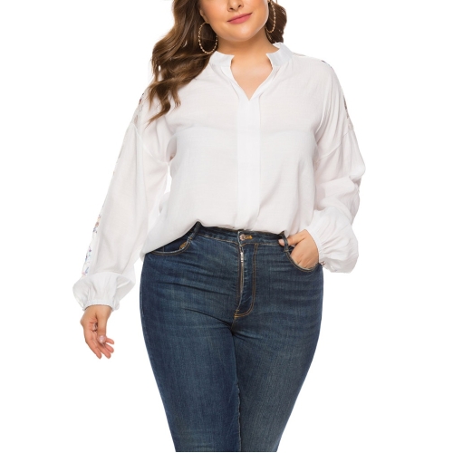 

Bird Pattern Lace Stitching Loose Shirt (Color:White Size:XL)